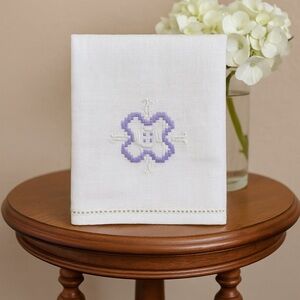 Vintage Linen Hand Towel with Lavender Embroidery – 22” x 14.5”